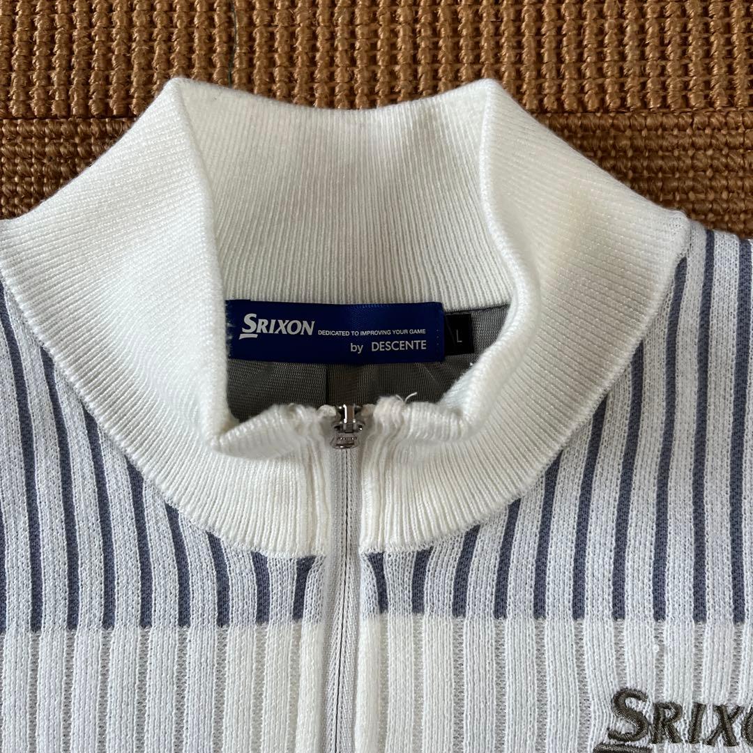 Srixon ニットセーター L オフホワイト&シルバーストライプ