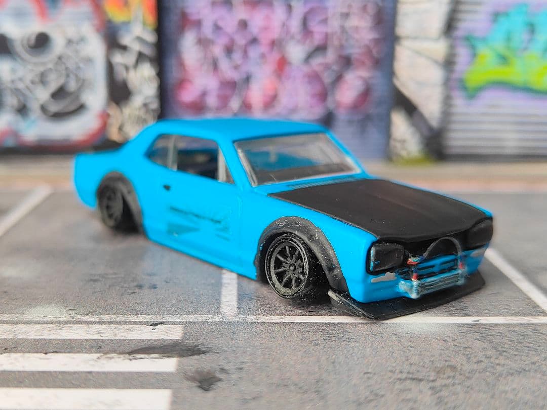 ホットウィールカスタム ハコスカ 族車 旧車 水色 ✩深リム☆トミカ改造