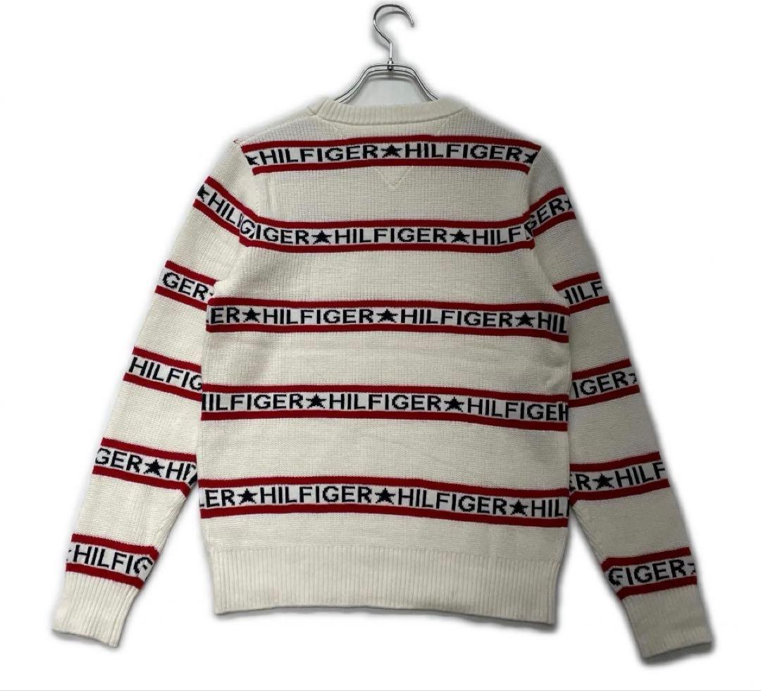M ☆新品☆ トミーヒルフィガーゴルフ ロゴストライプ クルーセーター　白