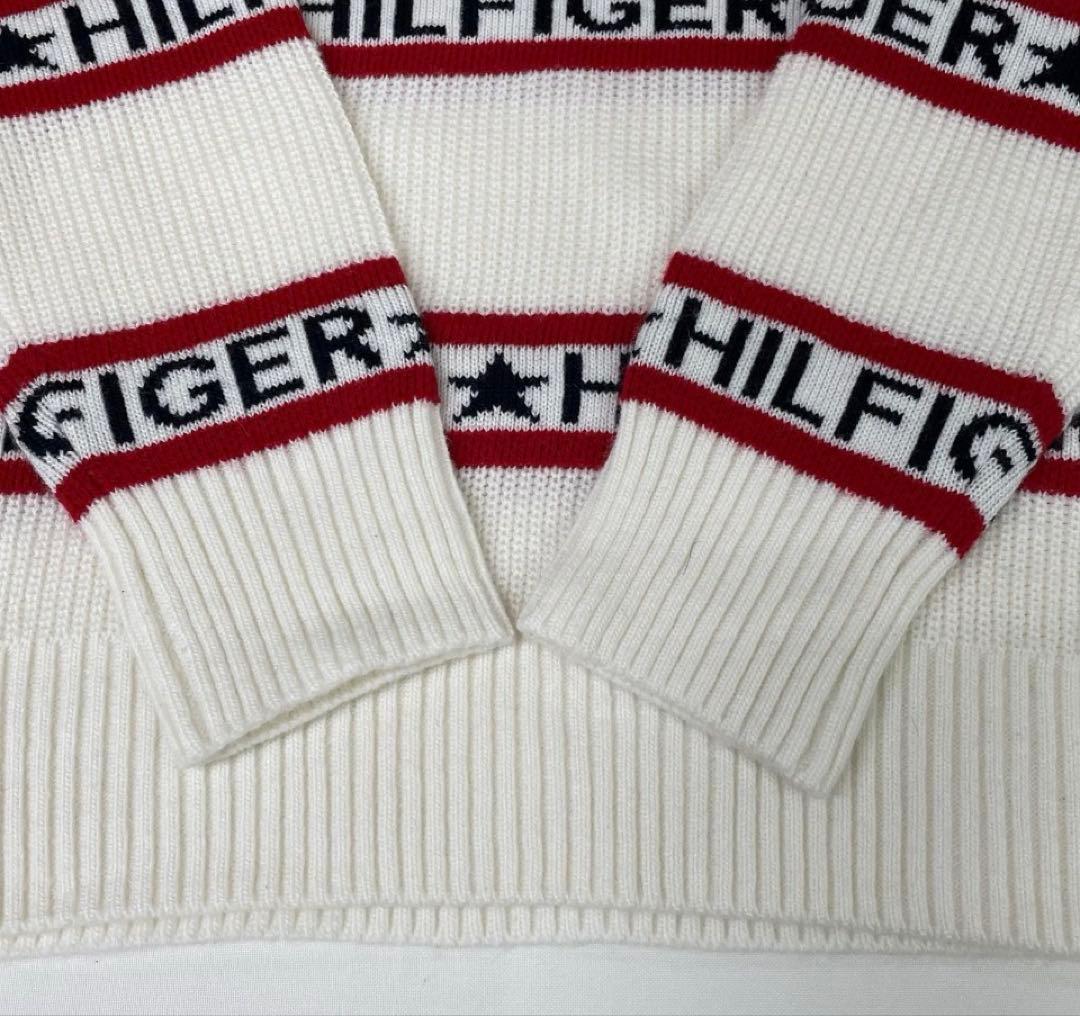 M ☆新品☆ トミーヒルフィガーゴルフ ロゴストライプ クルーセーター　白