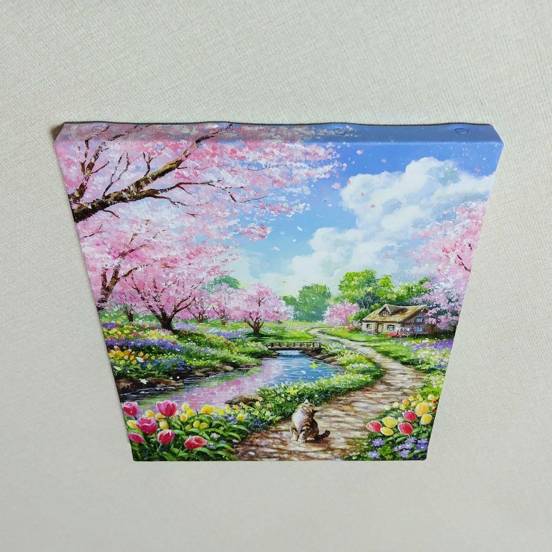 【春の散歩道】アクリル画 F3 風景画 絵画