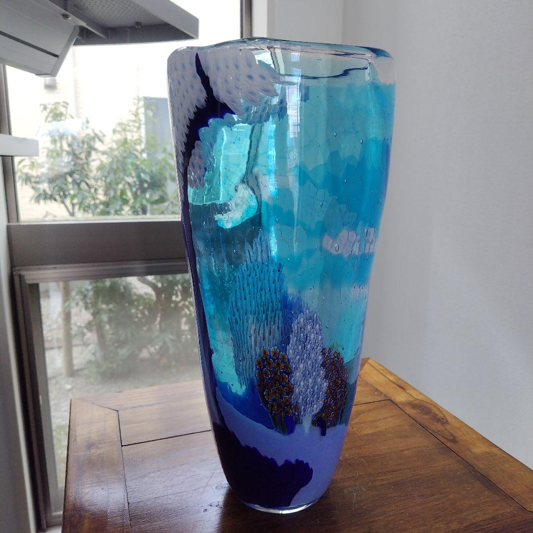 【海外骨董品】アンティークベネチアングラス murano フラワーベース ブルー