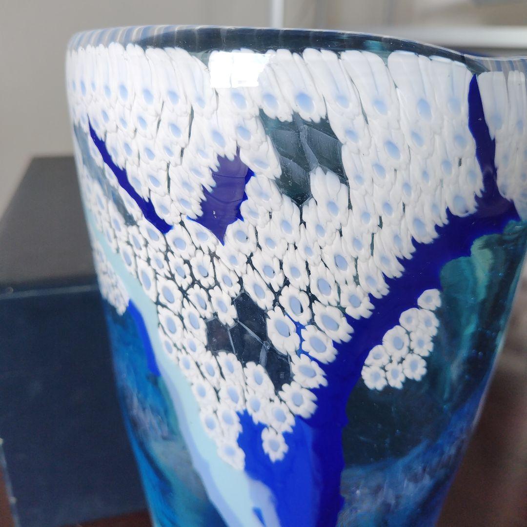 【海外骨董品】アンティークベネチアングラス murano フラワーベース ブルー