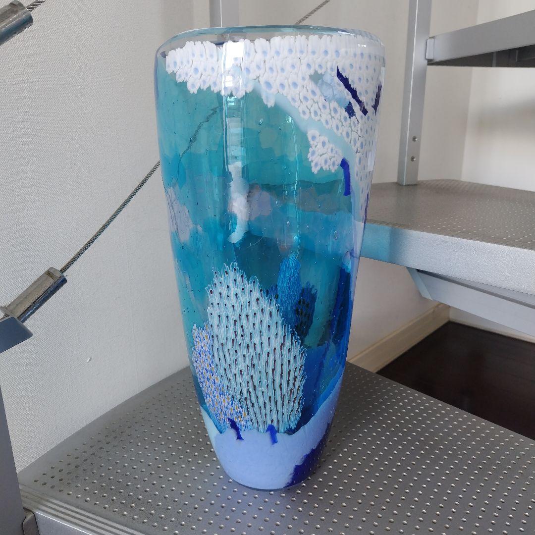 【海外骨董品】アンティークベネチアングラス murano フラワーベース ブルー