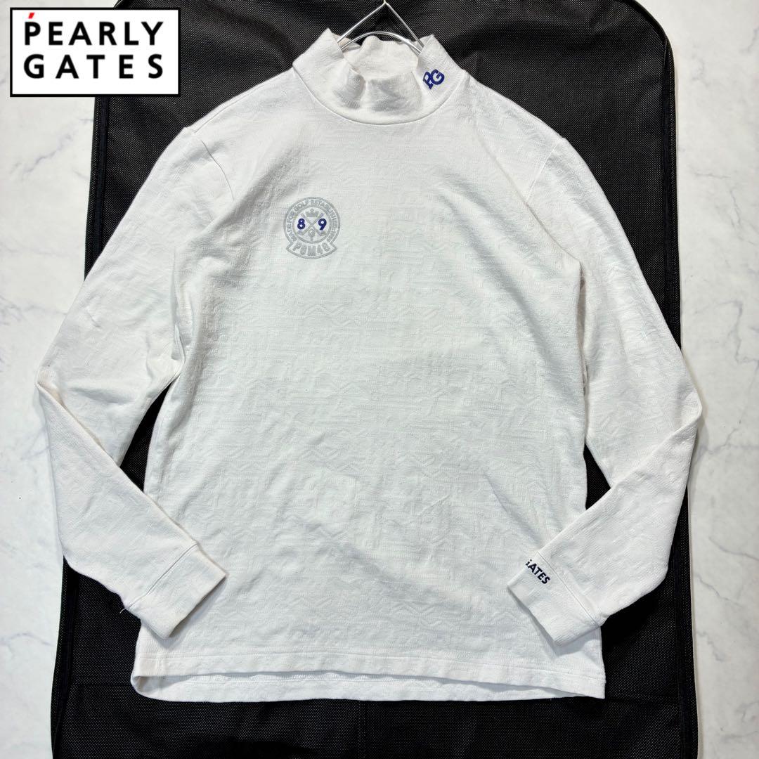 PEARLY GATES モックネック カットソー 長袖 ホワイト 4 ロゴ