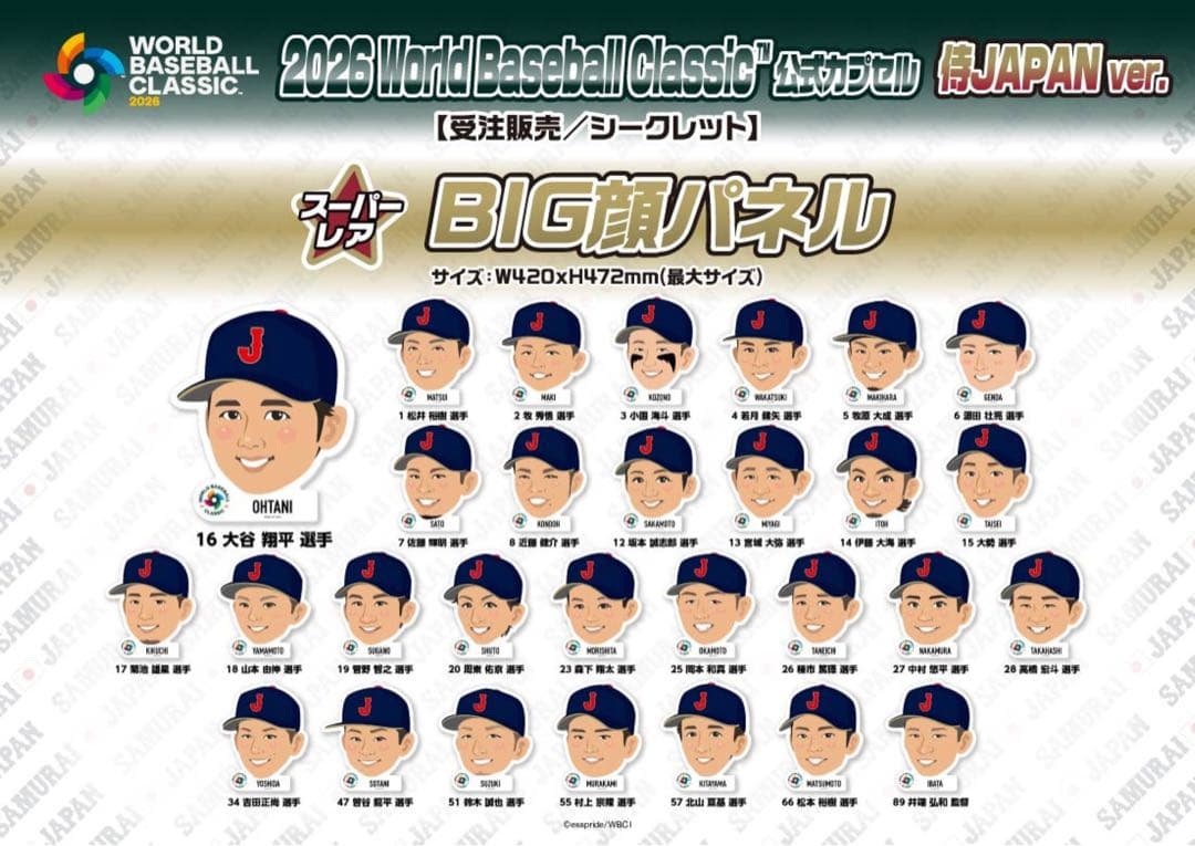 侍ジャパン WBC 山本由伸　BIG顔パネル ガチャガチャ