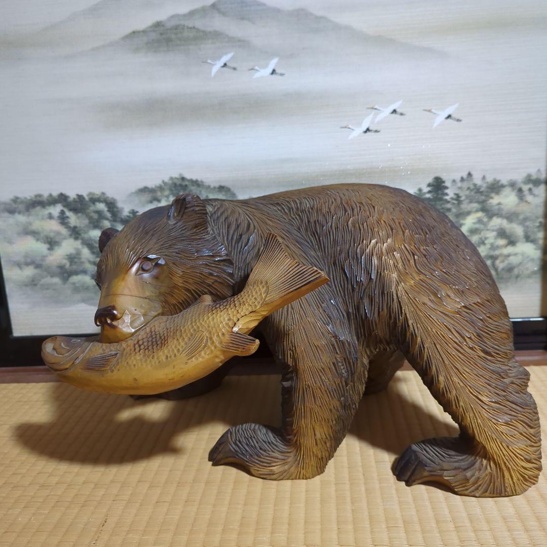 北海道熊の置物 木製 約49cm x 26cm x 28cm