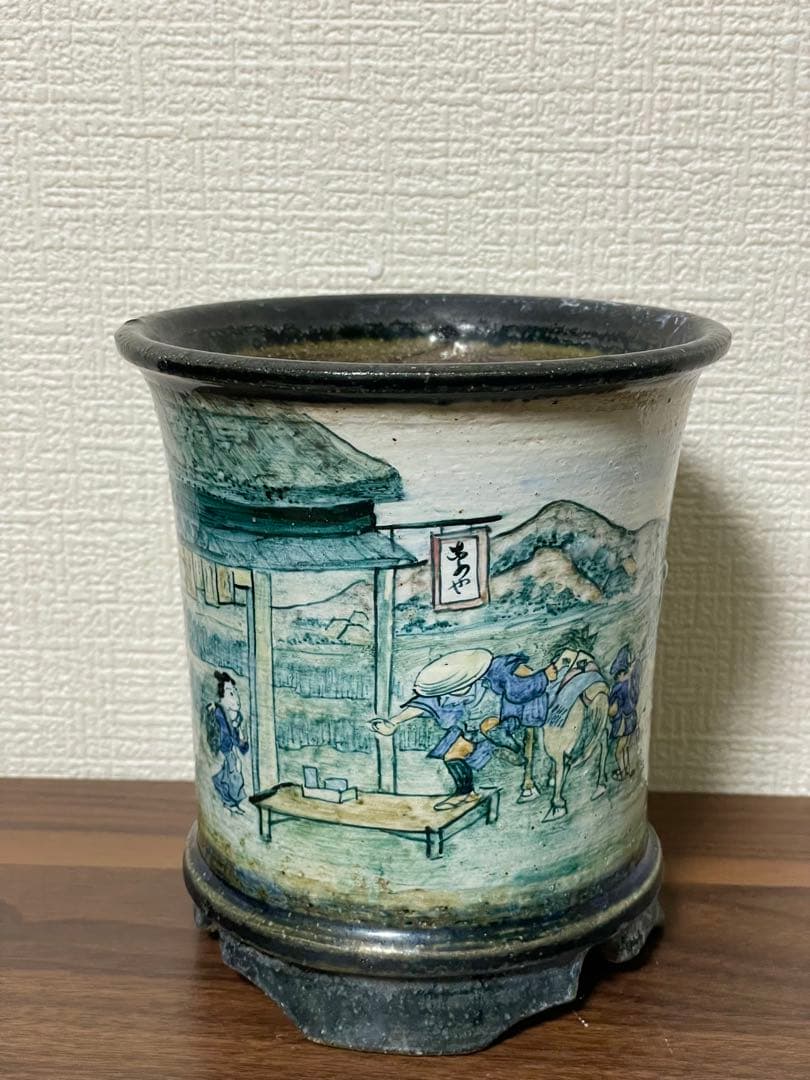 陶翠 東海道五十三次 戸塚図 盆栽鉢 懸崖鉢 蘭鉢 古鉢 時代物