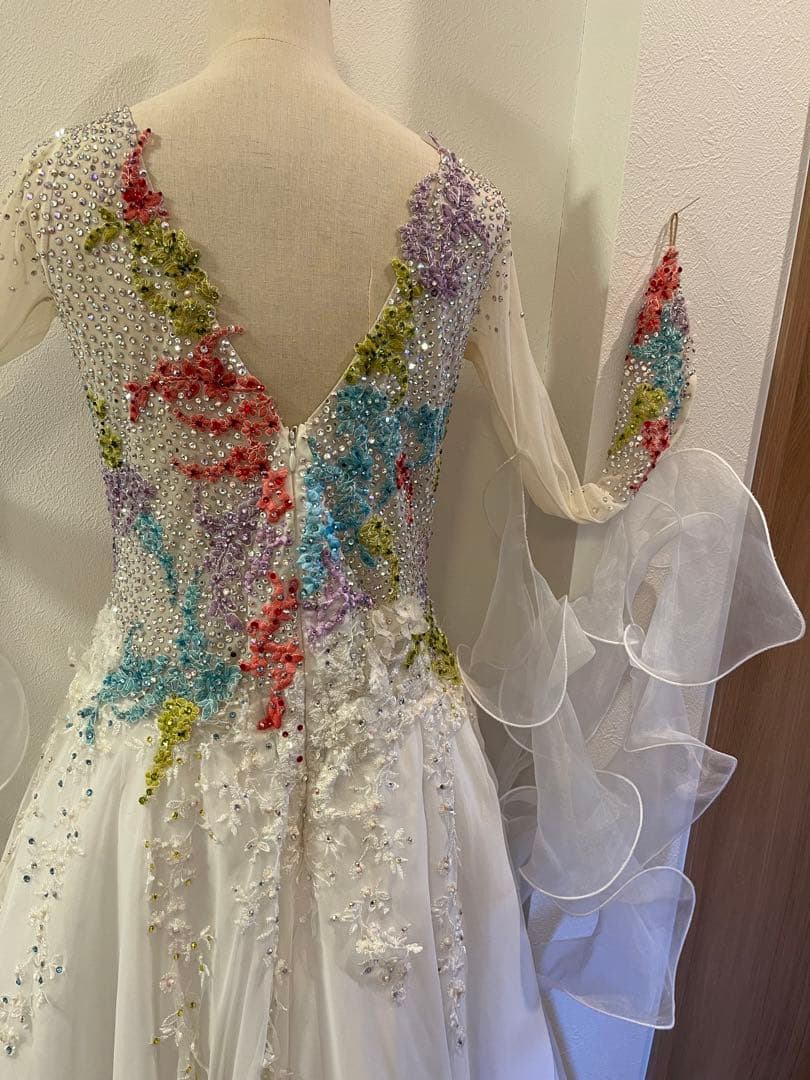 社交ダンス　ドレス　ジャンティ　ホワイト　カラフル　スタンダード