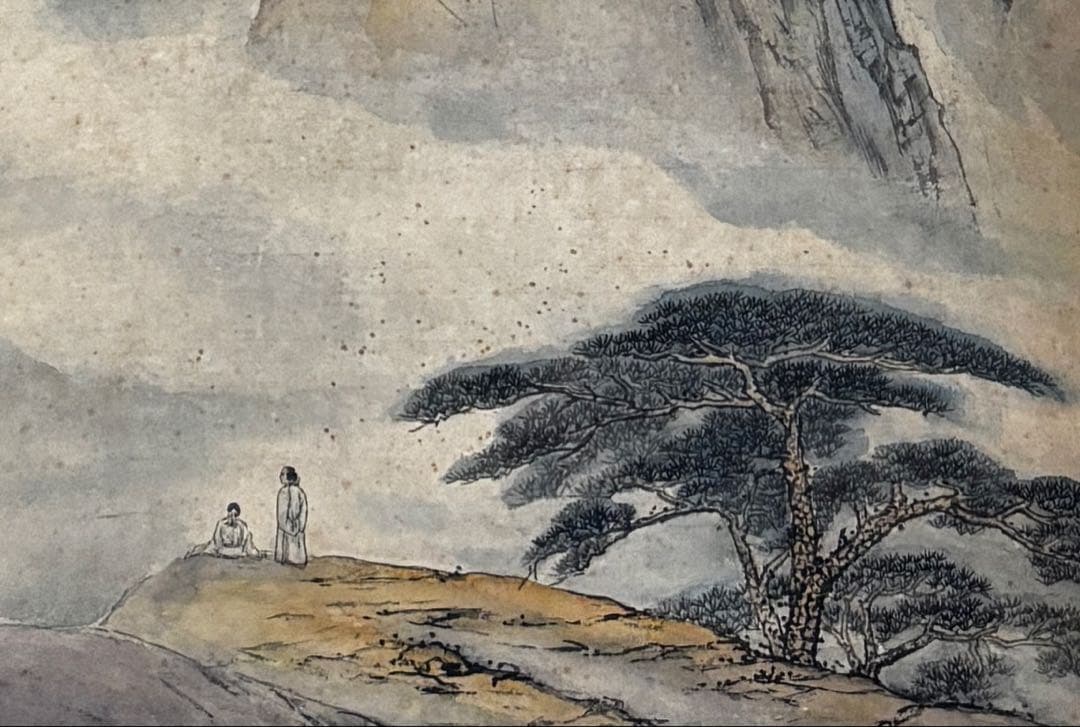 水墨画　掛軸　華山百丈図 謝光力画　中国　絵画　山水　張大千大風堂　カラー